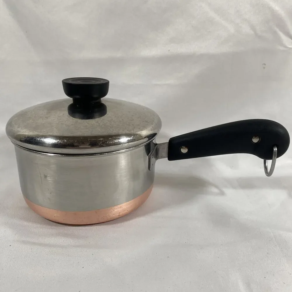 Revere Ware 1 Qt Copper Bottom Sauce Pan & Lid Stainless Steel pre1968 Riverside